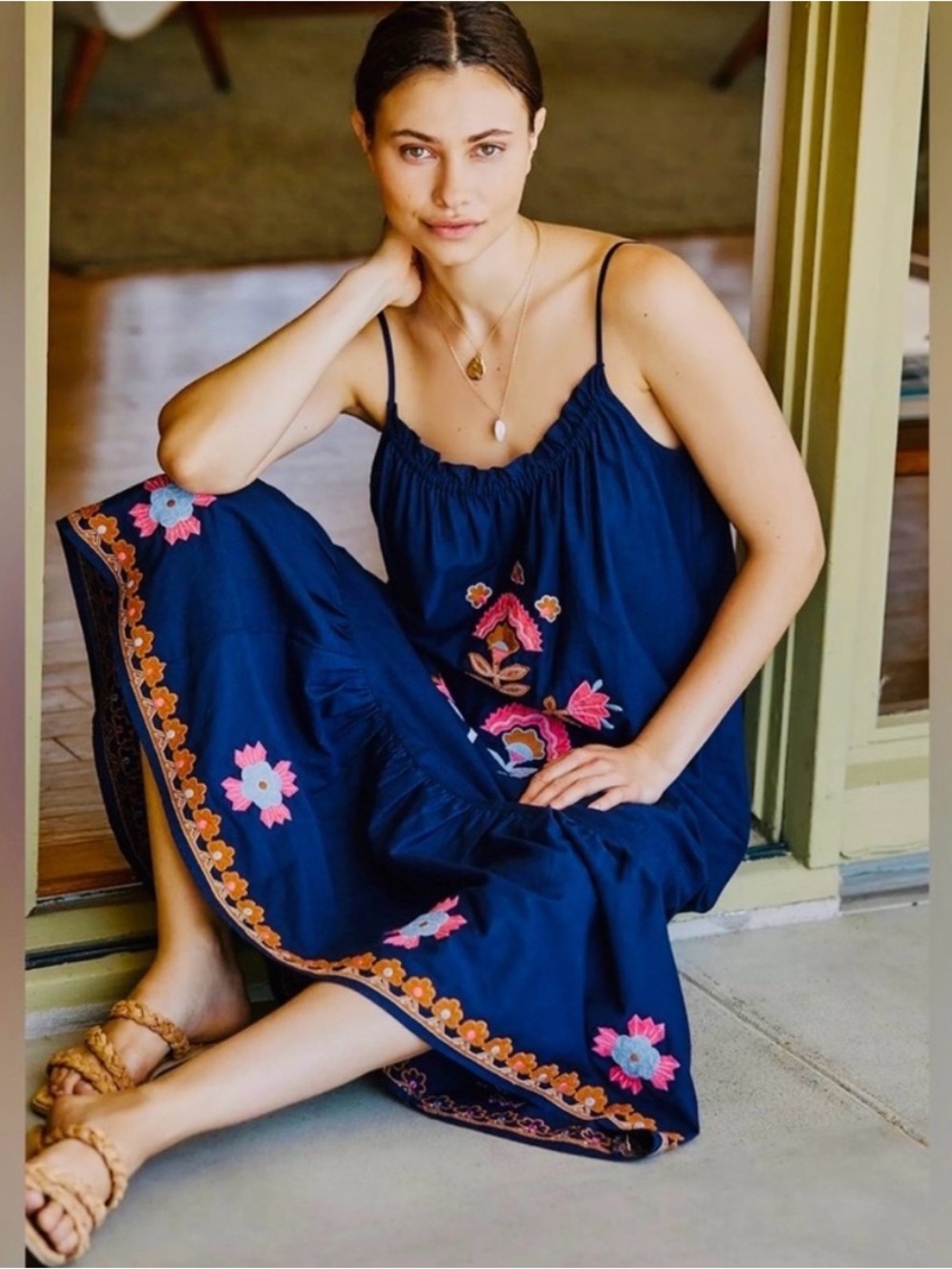NWOT/Anthropologie The Malika Blue Embroidered Dress/small loose fit/ - Picture 13 of 14